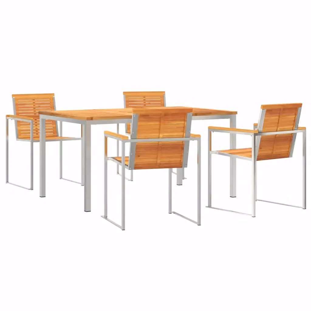 Set da pranzo per giardino e terrazzo vidaXL in legno di acacia e acciaio inossidabile, 5 pezzi, marrone e argento – 2