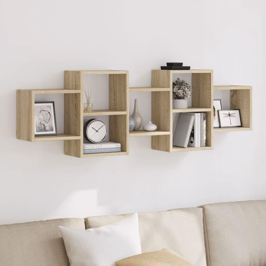 Scaffale a Parete Moderno vidaXL in MDF Colore Marrone e Beige L: 129 cm, P: 42 cm, H: 18 cm