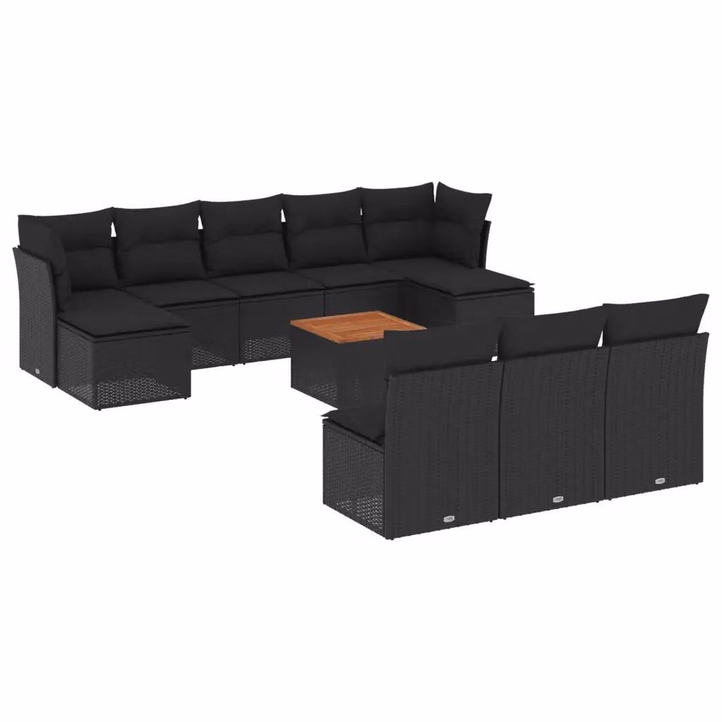 Set Divani da Giardino vidaXL 11 pz in Polyrattan Nero con Cuscini e Tavolino da Esterno – 2