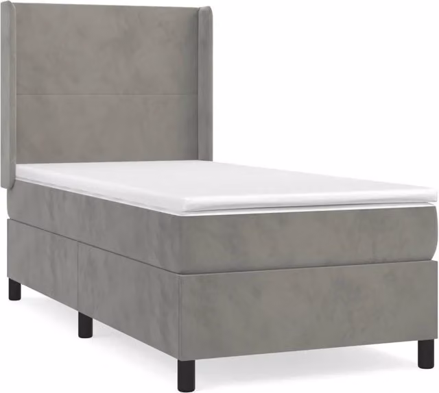 Letto singolo | Letto per adulti | Giroletto a Molle con Materasso Grigio Chiaro 80x200 cm Velluto