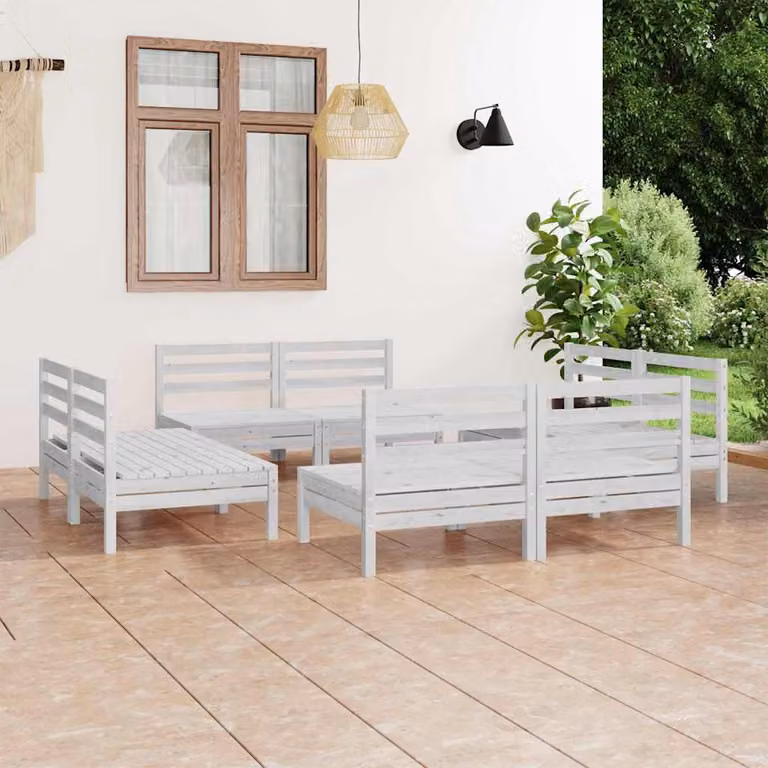 vidaXL Set Divani da Giardino 8 pz in Legno di Pino Bianco con Cuscini