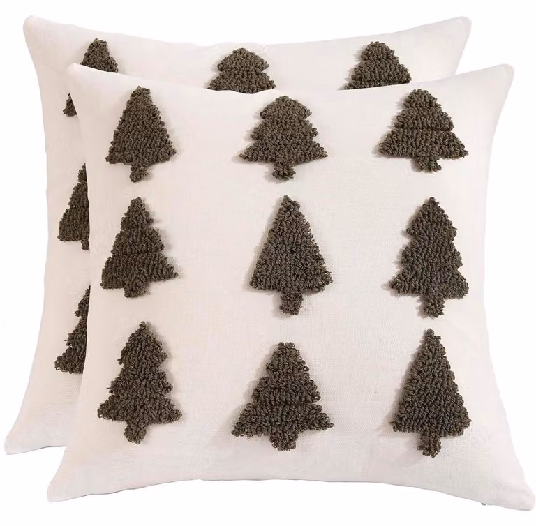 Copridivano natalizio, 2 pezzi, verde, motivo albero di Natale, 50x50 cm, cotone, decorativo, effetto bouclé