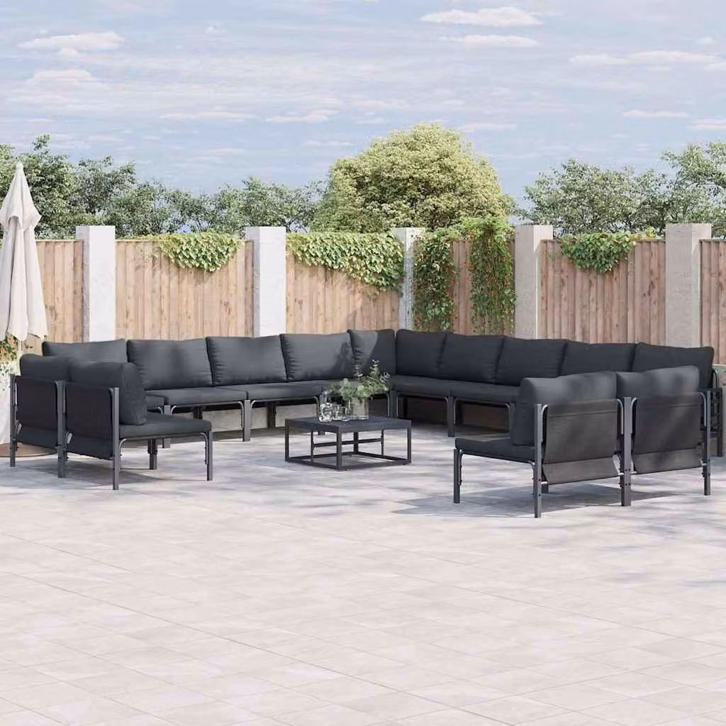 Maison Exclusive - Set di divani da giardino, 14 pezzi, colore nero, struttura in acciaio