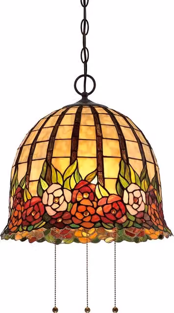 Lampadario Tiffany Rosecliffe Vetro Bronzo Imperiale 3 Luci E27