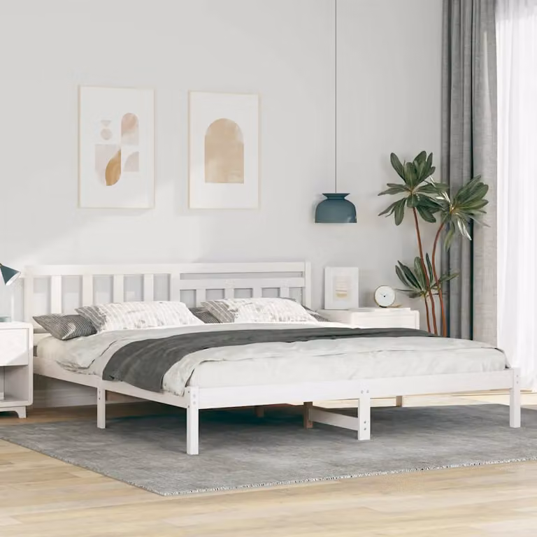 Struttura del letto moderna vidaXL in pino massello bianco 180 x 200 cm