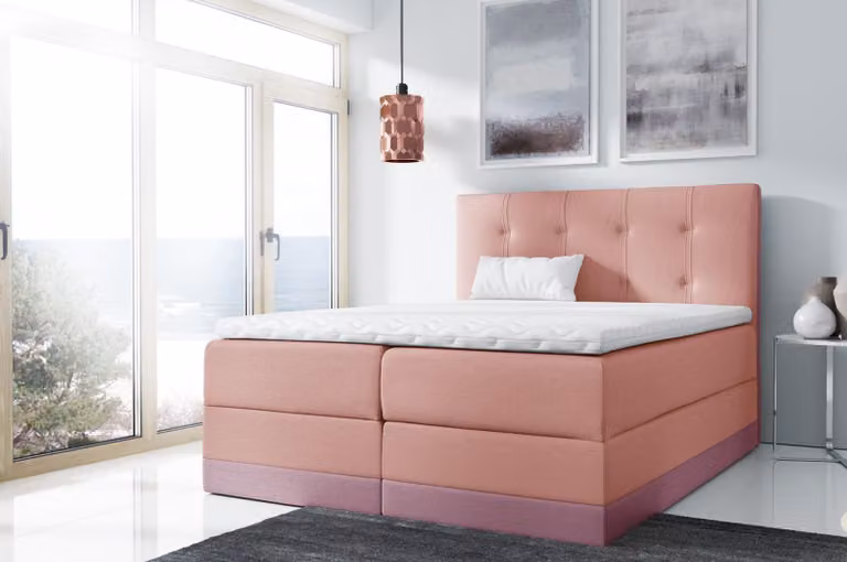 Ehebett Bett Rosa Polsterbett Betten Boxspring Bett Doppelbett mit Matratze
