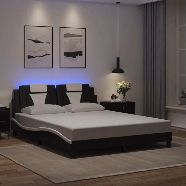 Giroletto Viana con LED senza Materasso Nero e Bianco 160x200cm 3214034