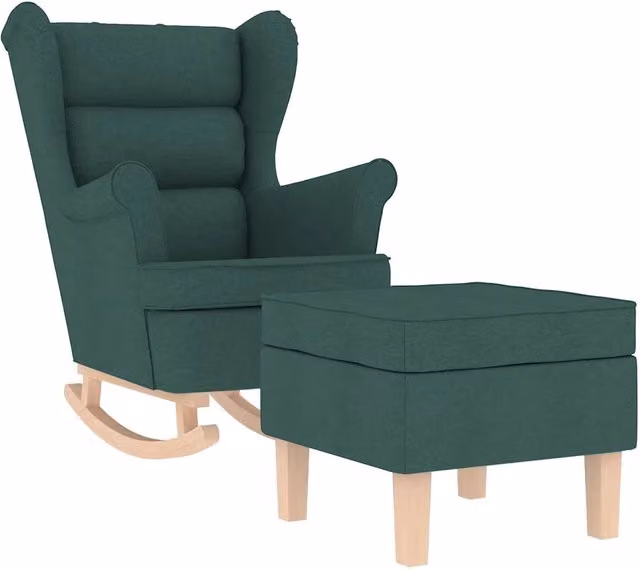 Poltrona Relax Recliner con Poggiapiedi Integrato in Tessuto Verde con Struttura in Legno di Gomma