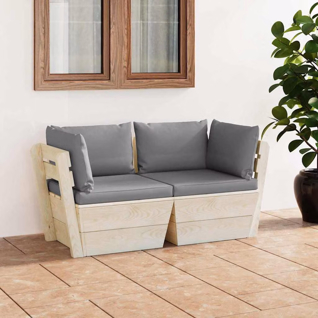 vidaXL Divano da Giardino a L in Legno di Pino con Cuscini Grigi – 1