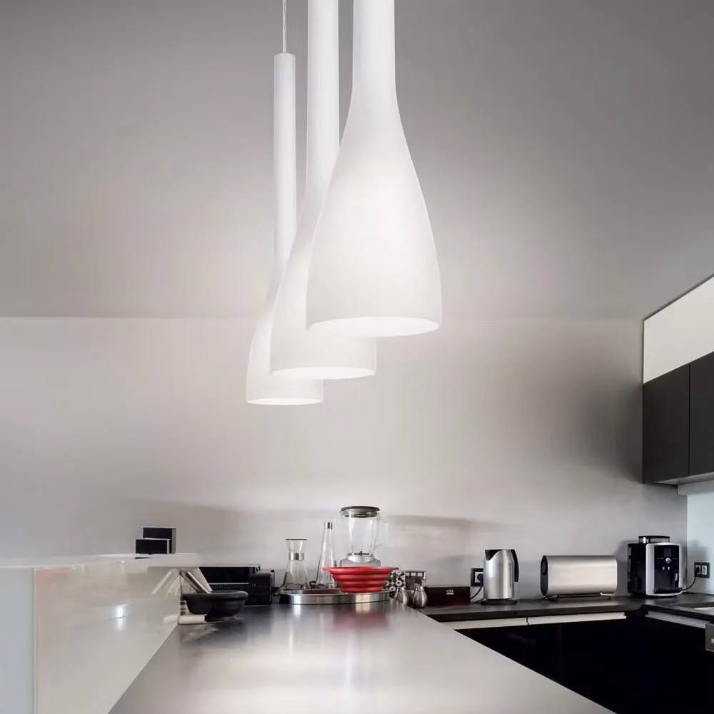 Sospensione Moderna Ideal Lux Flut in Vetro Bianco con Attacco E27 e Altezza Regolabile – 2