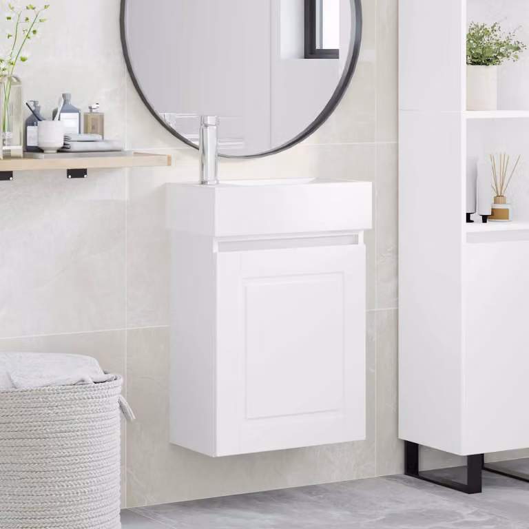 Mobile bagno moderno vidaXL con rubinetto Bianco L: 45,5 cm, P: 22,5 cm, H: 84 cm