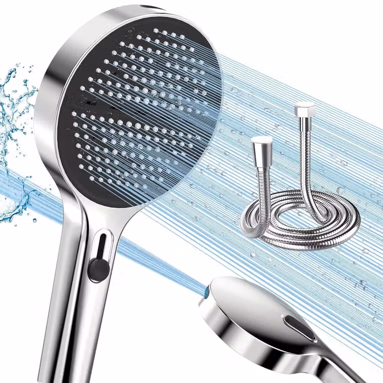 Set doccia con soffione e tubo flessibile, 3 modalità, getto ad alta pressione, 1,5 metri, cromato