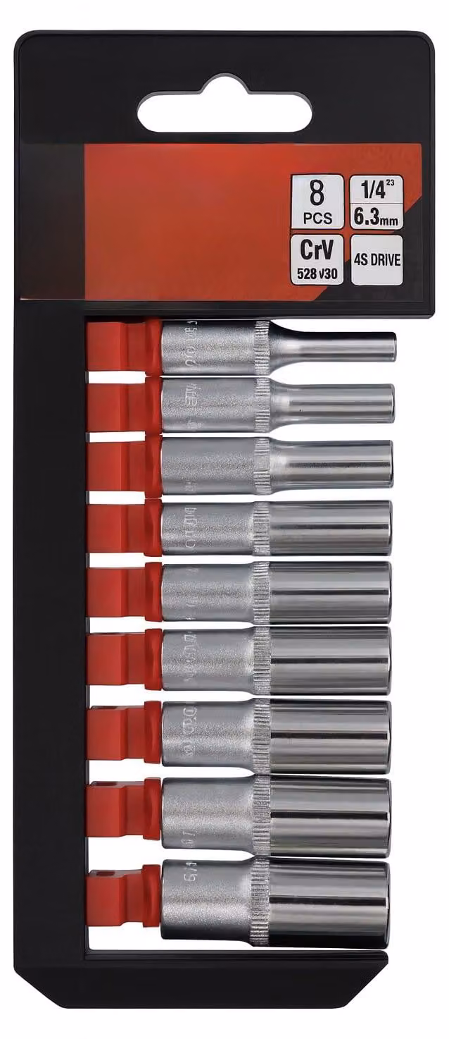 Set di chiavi a bussola lunghe, 8 pezzi, 1/4 di pollice, da 5,5 a 13 mm