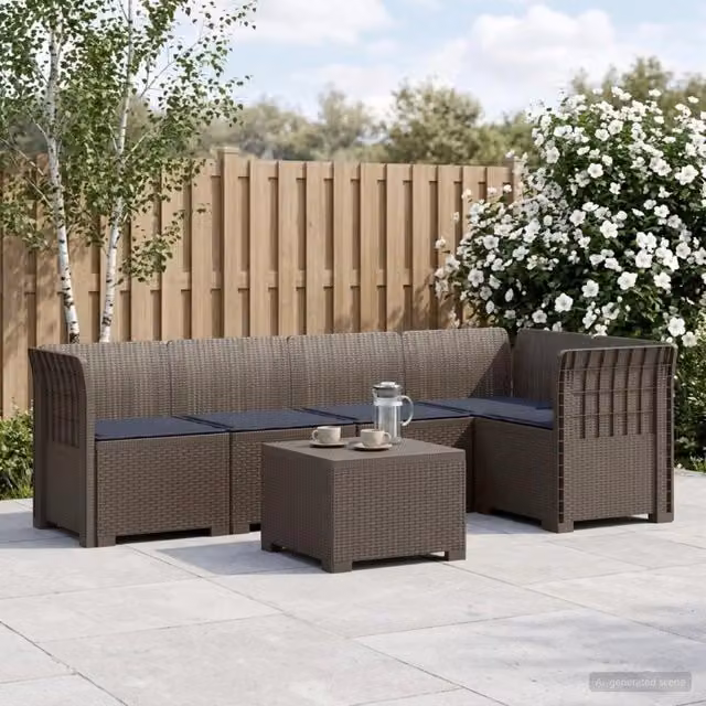 Divano da Giardino 5 Posti con Cuscini Stile Rattan PP 3444085