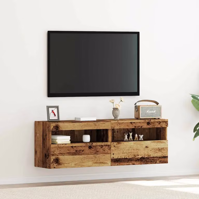 Set di 2 mobili TV da parete vidaXL in legno ingegnerizzato marrone con illuminazione integrata e scomparti multimediali L/P/H: 60 x 40 x 30 cm