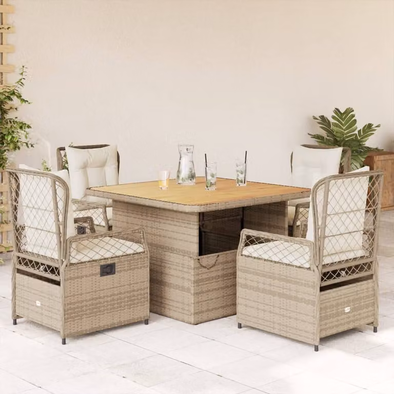 Maison Exclusive - Set da Pranzo da Giardino 5 pz con Cuscini Beige in Polyrattan