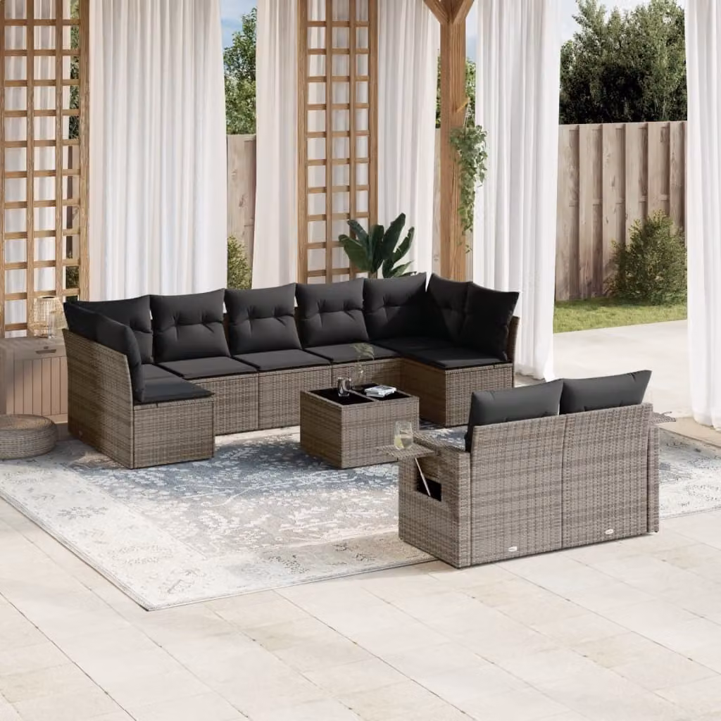 Maison Exclusive - Set Divano da Giardino 10 pz con Cuscini Grigio in Polyrattan