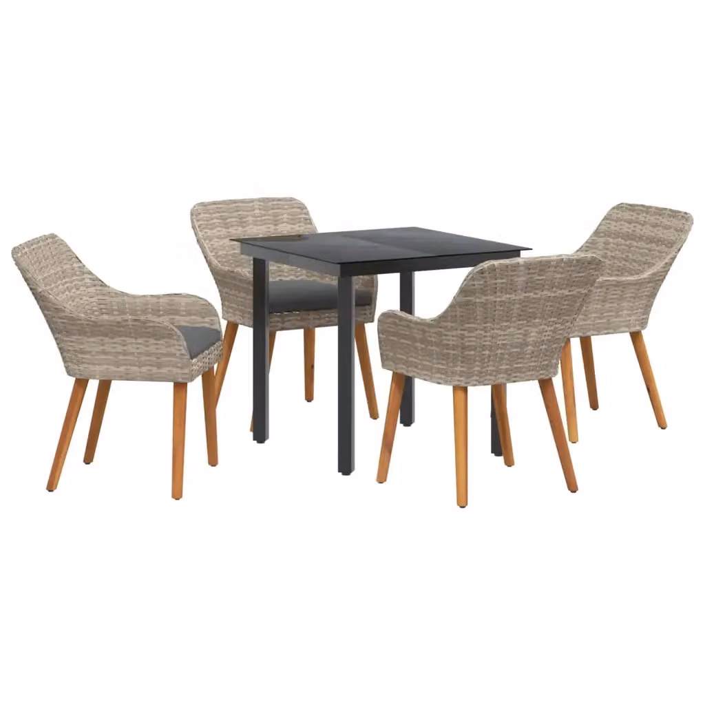 Set da pranzo per giardino e terrazza vidaXL in polyrattan grigio con tavolo rettangolare e 4 sedie – 2