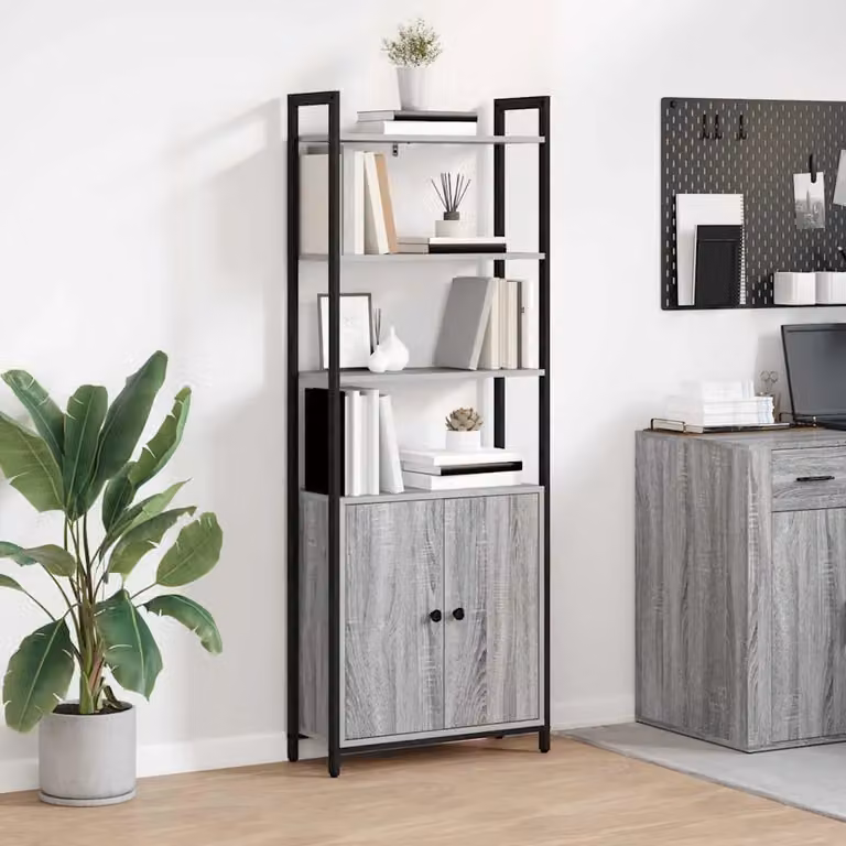 vidaXL Armadio per Libri Industrial con 6 Livelli in MDF e Metallo, Grigio, L: 60 cm, P: 24 cm, H: 161 cm