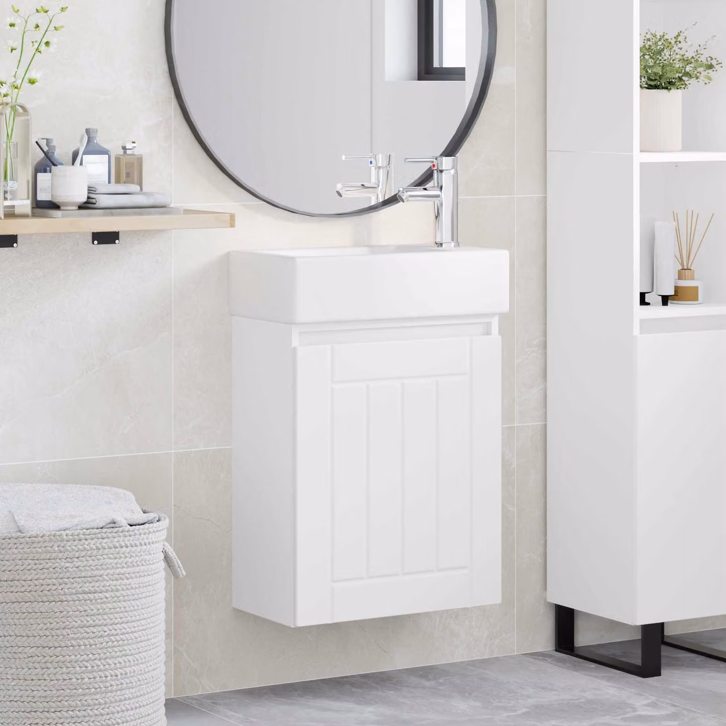 Mobile bagno moderno vidaXL con rubinetto Bianco L 45,5 cm, P 25,5 cm, H 84 cm