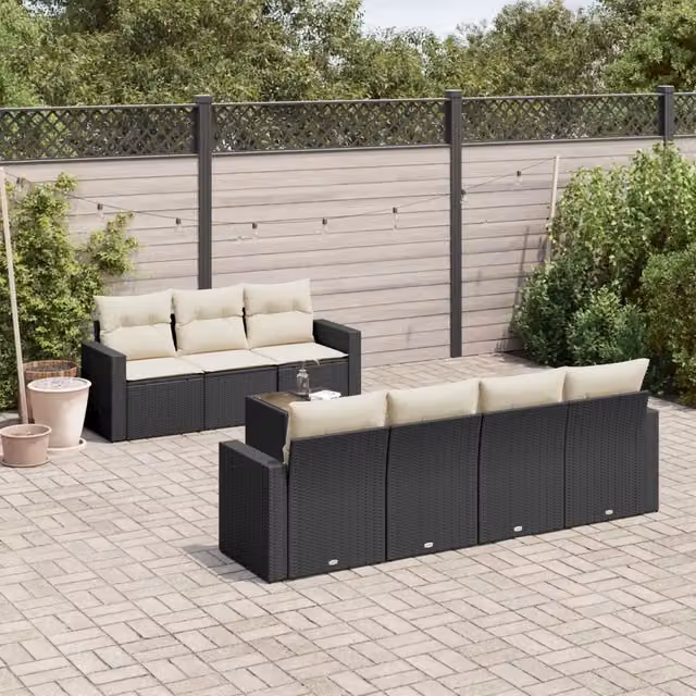 Set Divani da Giardino con Cuscini 8 pz Nero in Polyrattan 3251063