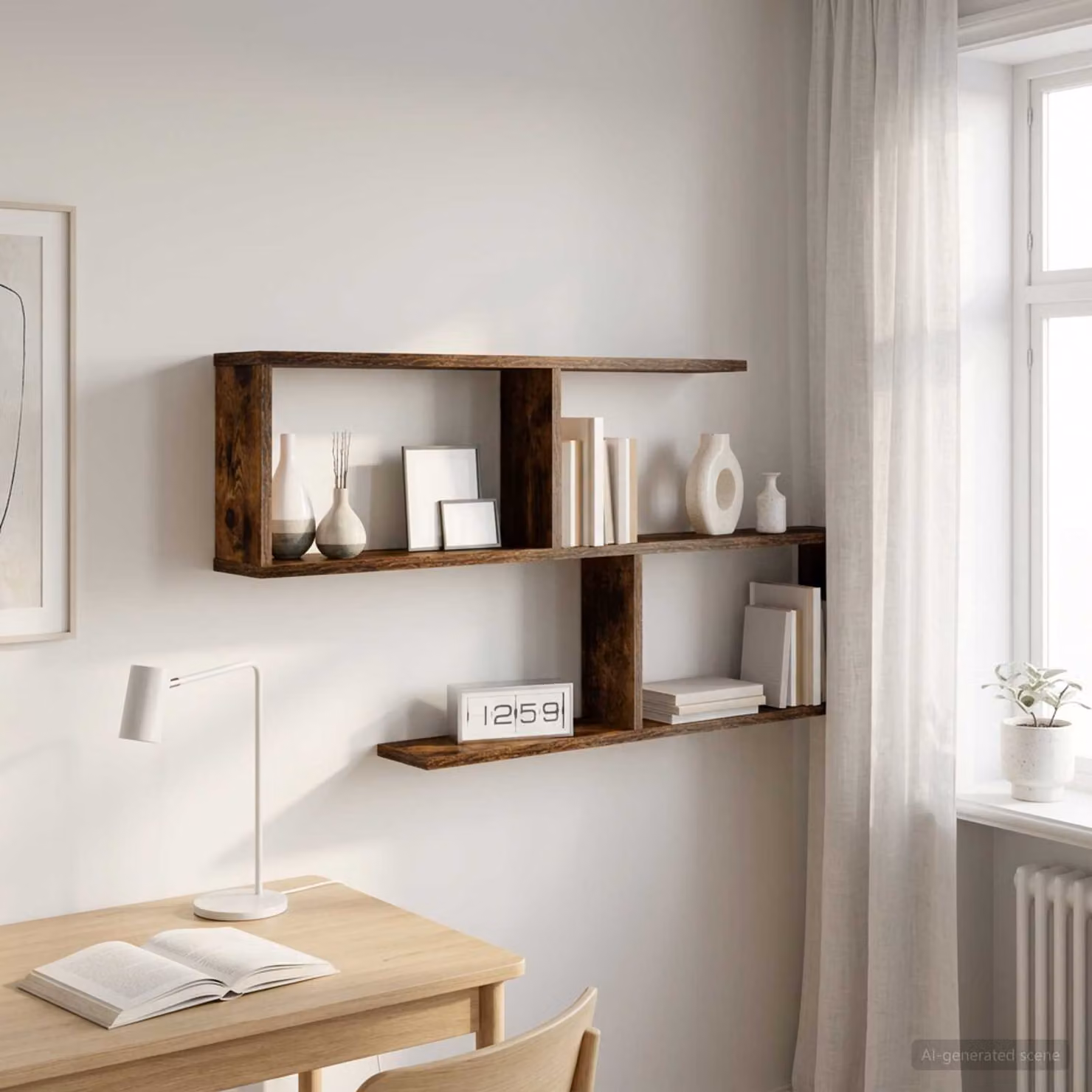 Scaffale da parete moderno vidaXL in Rovere Fumo, L 100 x P 12 x H 50,5 cm