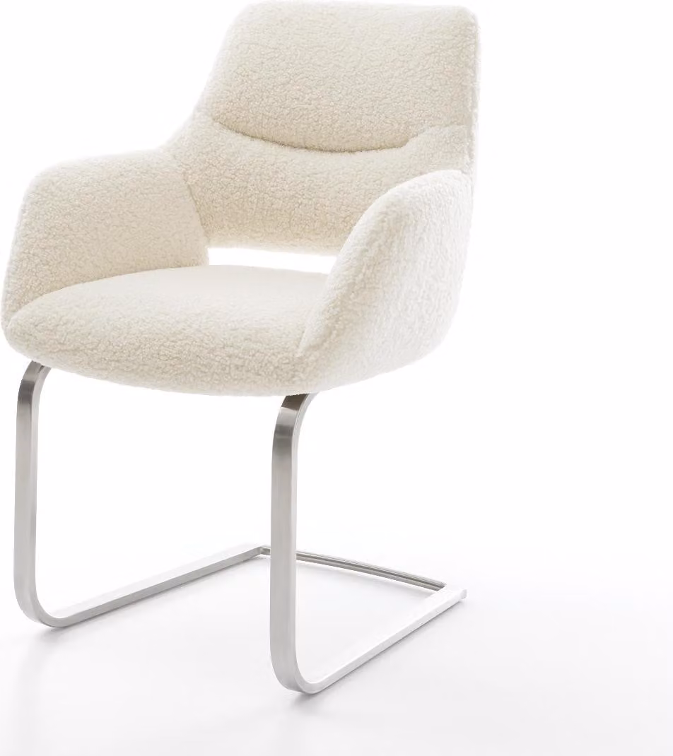 DELIFE Sedia a sbalzo Yago-Flex con braccioli Tessuto teddy Beige Sedia a sbalzo piatta Acciaio inossidabile Molle insacchettate
