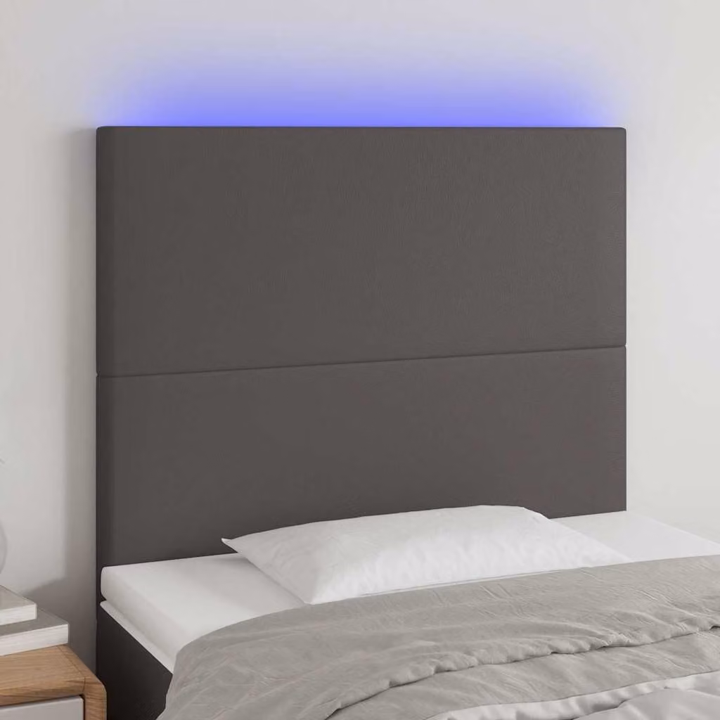 Testiera per letto con illuminazione LED e porta di ricarica USB vidaXL in similpelle grigia, L/P/H: 128 x 80 x 5 cm