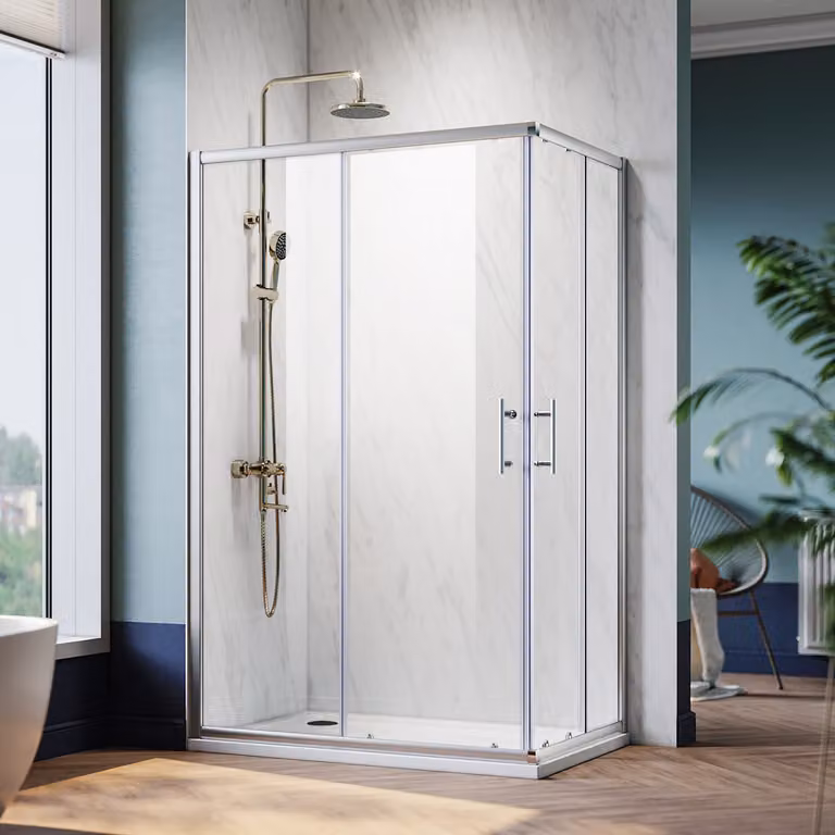 Cabina doccia angolare 120x76x195cm cabina doccia a doppia porta scorrevole in vetro di sicurezza ESG 5 mm