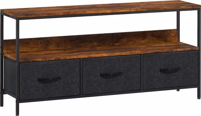 Mobile TV HOMCOM in stile industriale marrone rustico con 3 cassetti e piedini in acciaio, L 120 x P 29 x H 56 cm