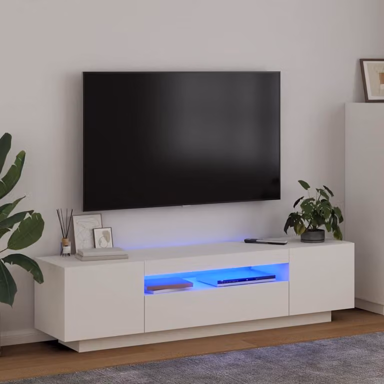 vidaXL Mobile Porta TV Moderno con Luci LED Integrate Bianco L: 160 cm, P: 35 cm, H: 40 cm