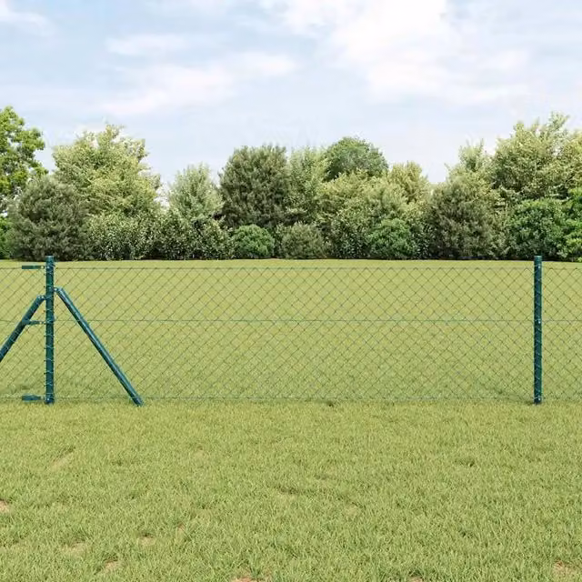 Recinzione a maglie di catena vidaXL in acciaio rivestito in PVC verde da fissare a terra L: 25 m, H: 0,8 m – 1
