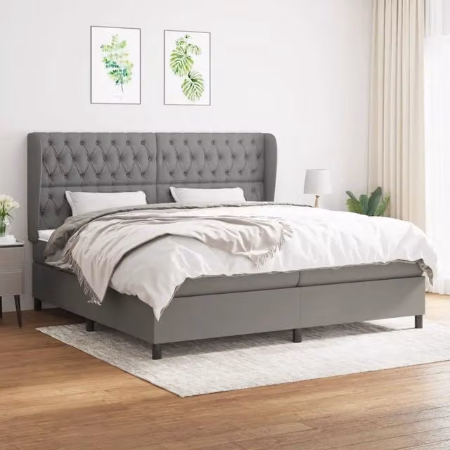 Letto Ibrido vidaXL con Materasso a Molle e Struttura in Legno di Larice, Grigio e Bianco, L/P/H: 203 x 203 x 128 cm – 1