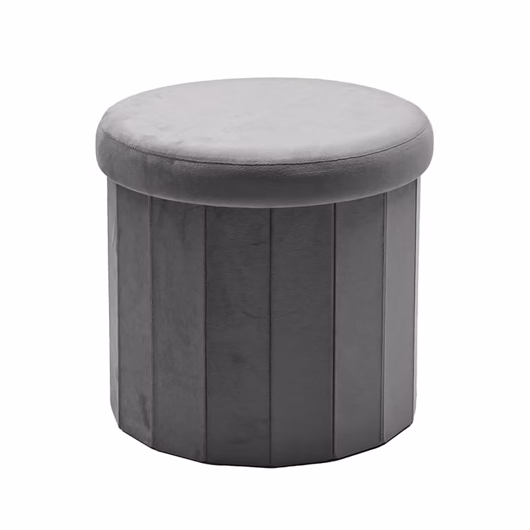 VESTIAMO CASA Pouf Contenitore Cilindrico in Velluto Grigio H 38 cm x Diametro 40 cm