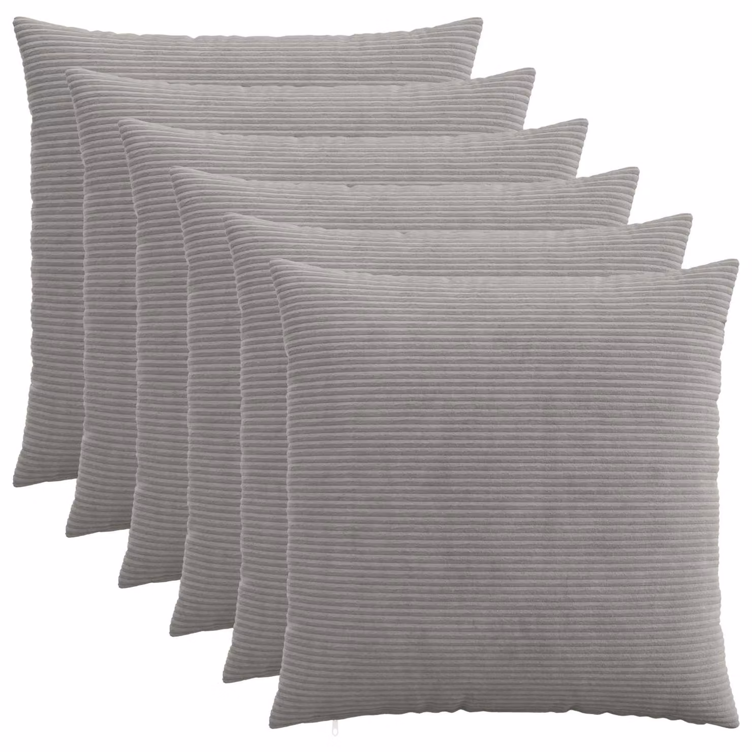 Set di 6 federe vidaXL HEERLEN in velluto a coste, Grigio Chiaro, L 60 x P 60 cm