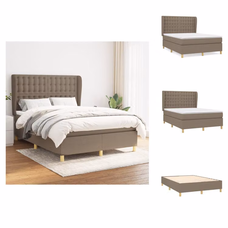 vidaXL Letto a molle con materasso in tessuto taupe 140x190 cm - Letti e strutture letto