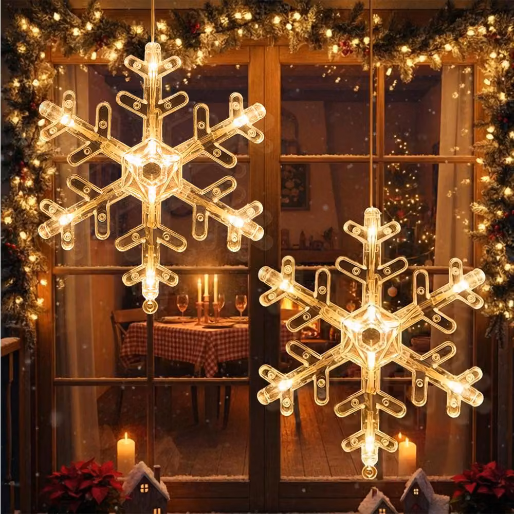 LED stelle di Natale luci finestra 2 pezzi bianco caldo LED fiocco di neve luci finestra appendere luci a batteria operata decorazione di Natale decorazione casa festa
