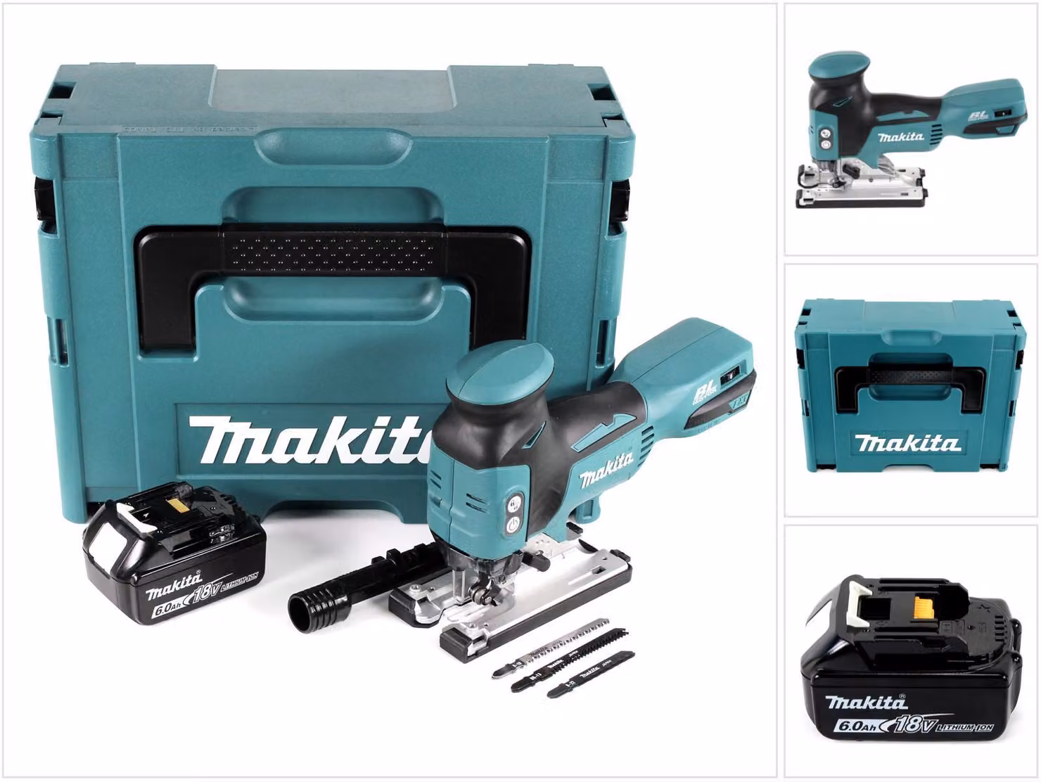 Makita DJV 181 T1J Seghetto alternativo a batteria 18V in valigetta Makpac + 1x Batteria BL 1860 B 6,0 Ah - senza caricabatterie