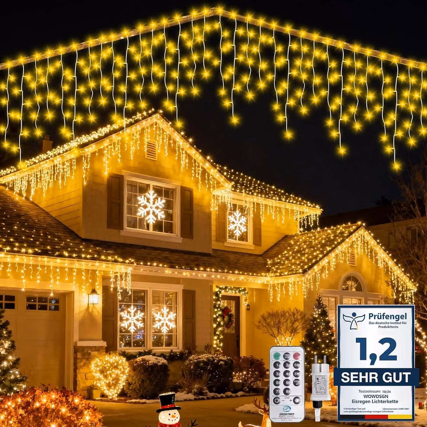 Catena luminosa effetto neve, 17 metri, 515 LED bianco caldo, grado di protezione IP44, 8 modalità, timer, dimmerabile