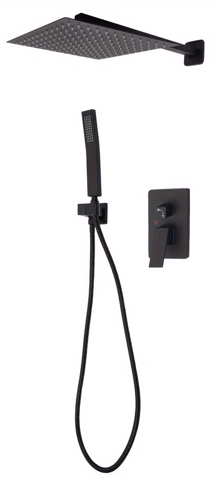 Doccia a pioggia - Colonna doccia - Set doccia - Soffione doccia - Colonna doccia - Finitura nera opaca - Soffione doccia principale (diametro 30 cm)