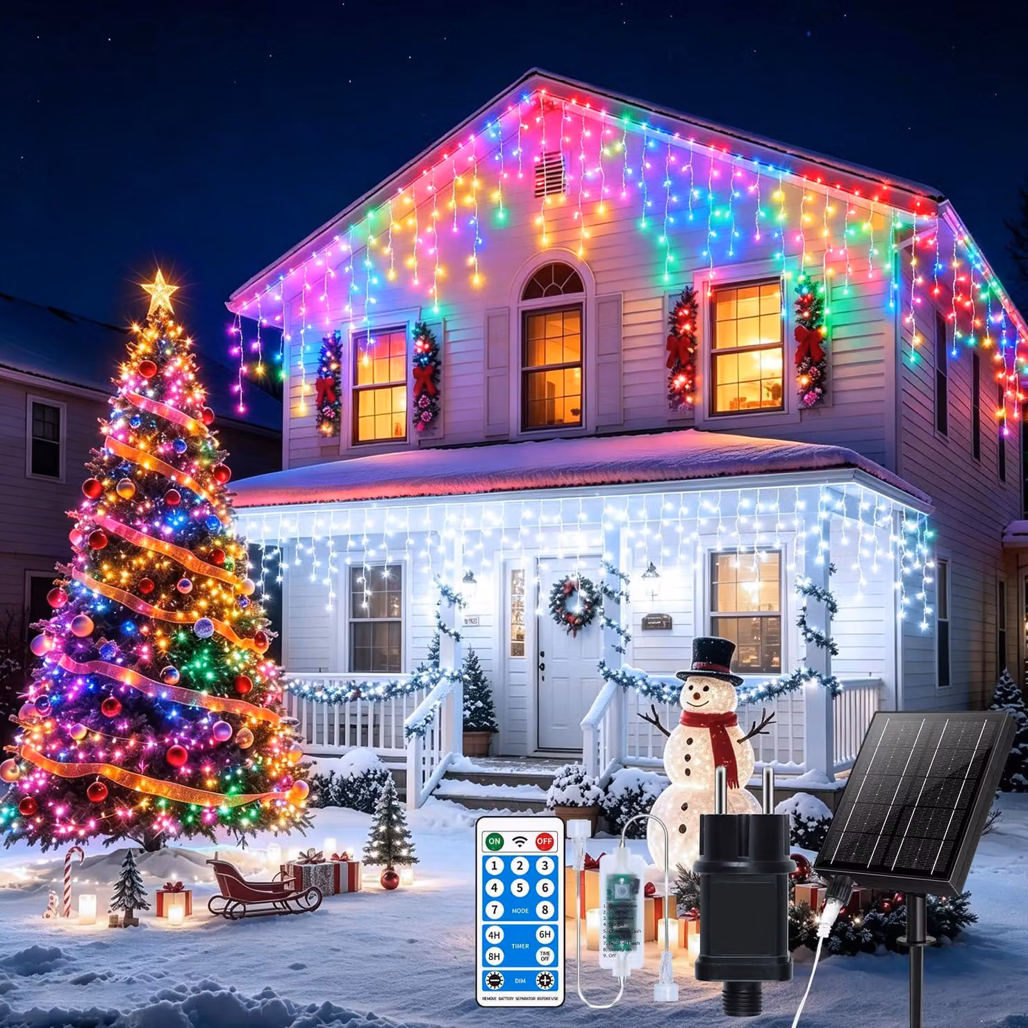 Catena luminosa con 800 LED, lunghezza totale 30+5 metri, luce bianco caldo, alimentazione solare e con spina, grado di protezione IP65