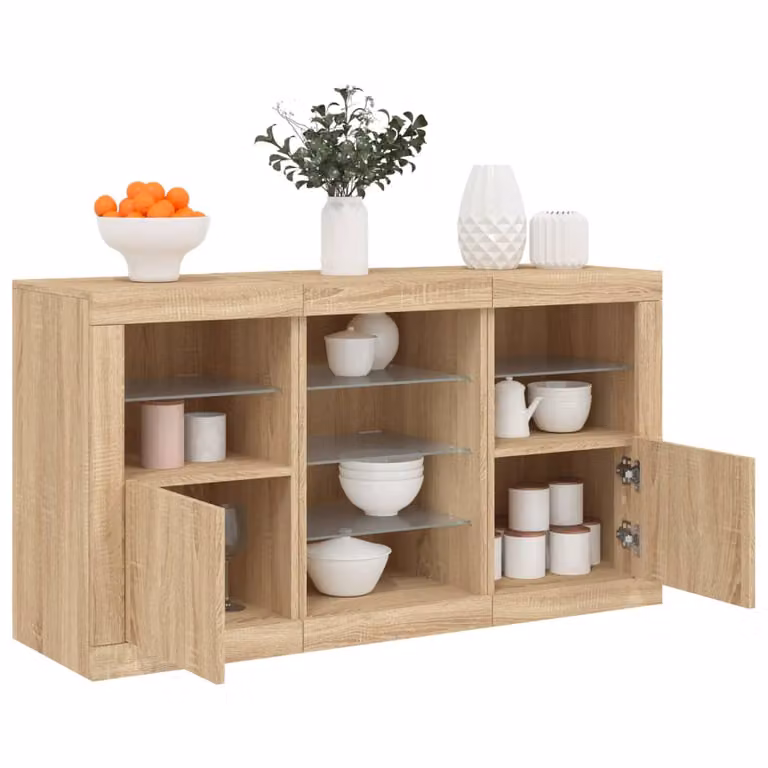 vidaXL Credenza Moderna con Luci LED in Rovere Sonoma, L 123 cm x P 37 cm x H 67 cm