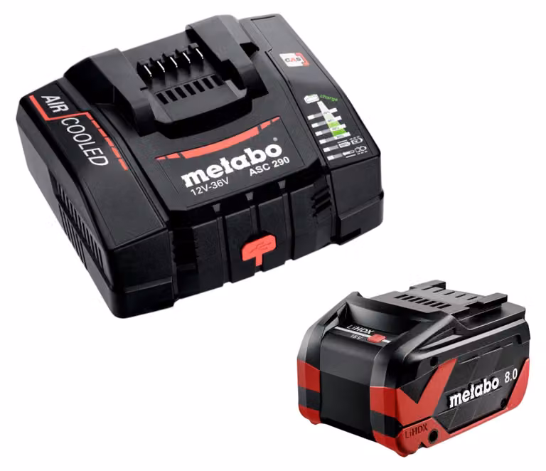 Set base Metabo 1x batteria LiHDX 18 V 8,0 Ah ( 624975000 ) + caricatore ASC 290 ( 627370000 )