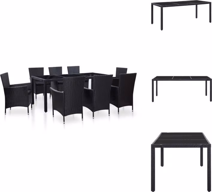 vidaXL Set da pranzo da giardino 9 pezzi in polirattan nero - Set di mobili da giardino