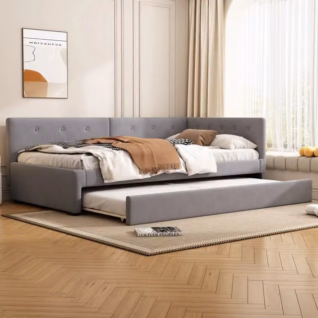 Letto giorno 90x200 cm grigio in velluto con letto estraibile, stile minimalista, senza materasso