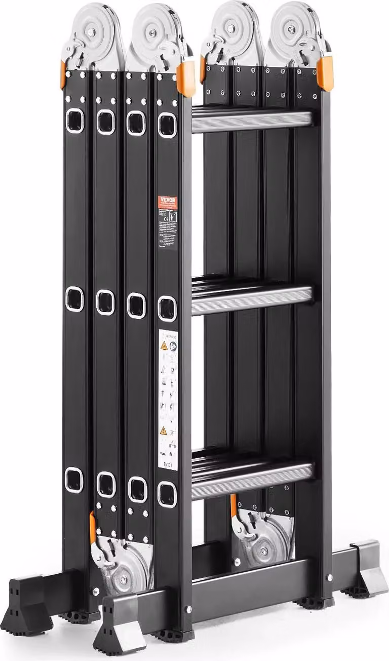 Scala pieghevole, design 7 in 1, alta capacità di carico, nera, 3 gradini