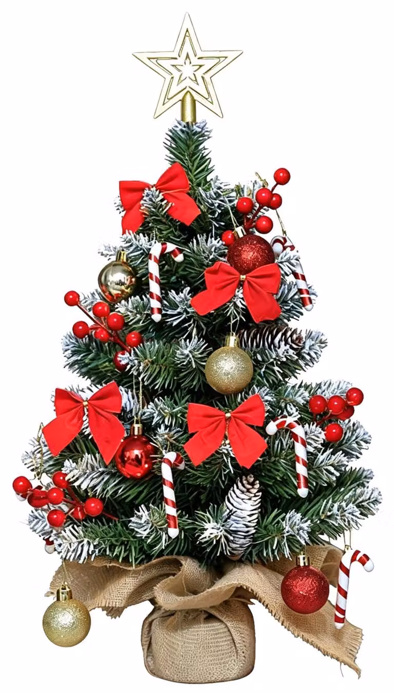 Albero di Natale in miniatura, altezza 60 cm, con decorazioni