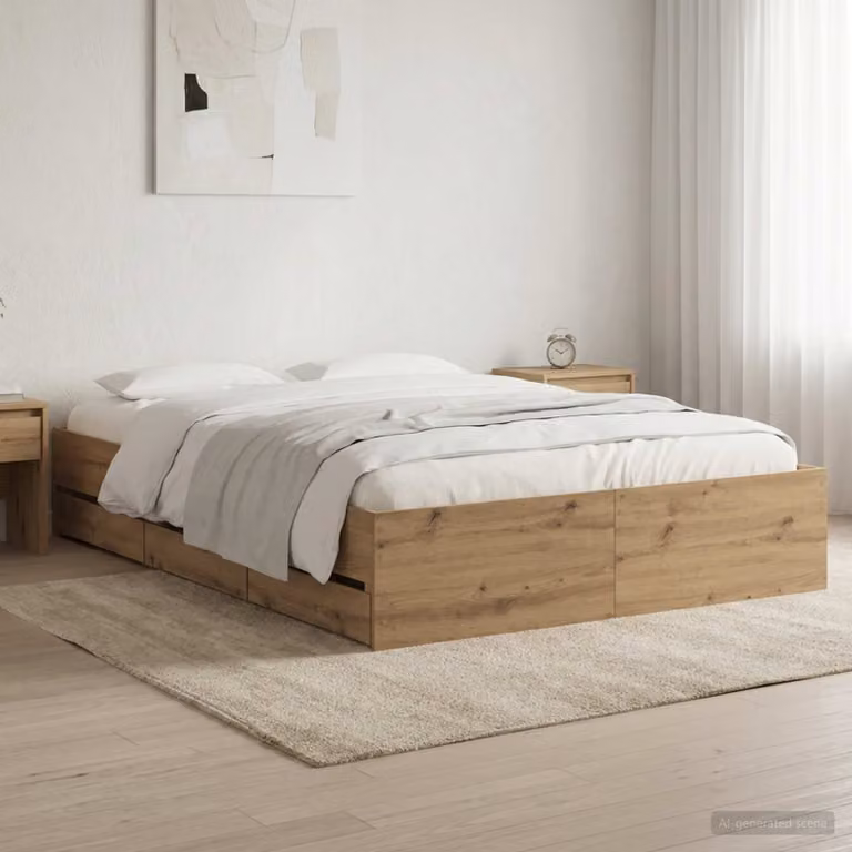 vidaXL Telaio letto moderno con cassetti in legno color marrone L: 138 cm, P: 193 cm