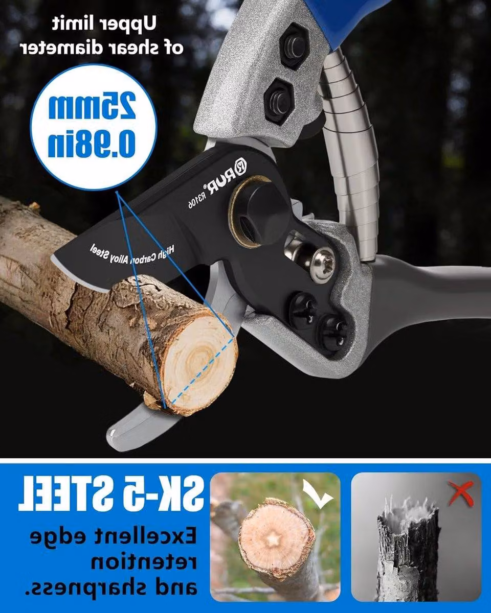 Forbici da giardino per bambini, adatte a mani piccole – Forbici da giardino SK5 in acciaio, cesoie per piante con rivestimento in teflon, impugnatura ergonomica in materiale morbido – Ideale per