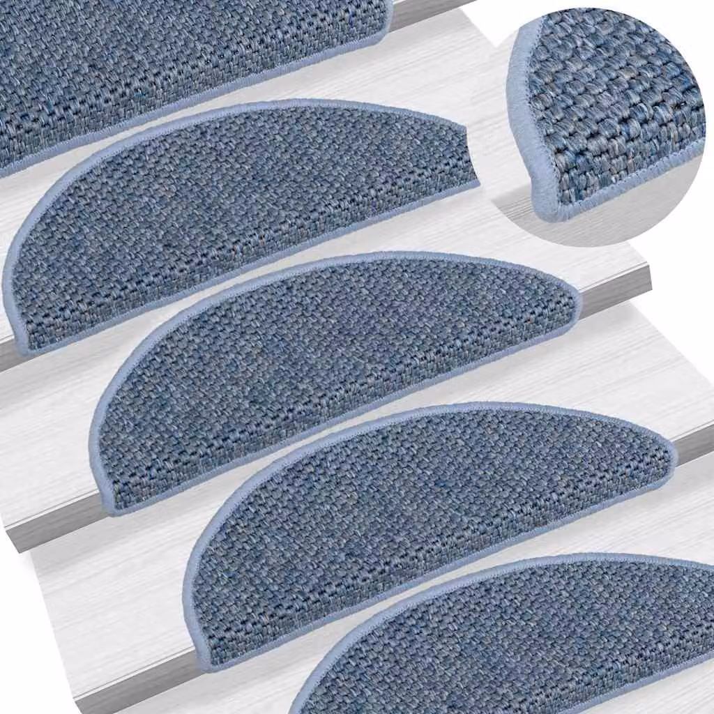 Set di 15 tappeti autoadesivi per scale vidaXL con aspetto sisal, colore blu, L: 56 cm, P: 17 cm, H: 5,3 cm